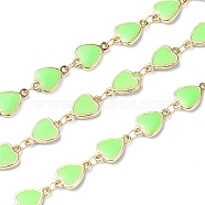 Handmade Alloy Enamel Heart Link Chains, with Spool, Soldered, Long-Lasting Plated, Lead Free & Cadmium Free, Golden, Light Green, 12x8.5x2mm, about 16.4 Feet(5m)/roll(ENAM-F138-02A-01-RS)