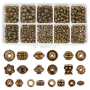 Elite 500Pcs 10 Styles Tibetan Style Alloy Spacer Beads, Rondelle & Column % Bicone, Mixed Shapes, Antique Bronze, 5~7x3~7mm, Hole: 1~3mm, 50pcs/style(TIBEB-PH0004-96)