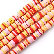 Handmade Polymer Clay Beads Strands, for DIY Jewelry Crafts Supplies, Heishi Beads, Disc/Flat Round, Pink, 6x0.5~1mm, Hole: 1.8mm, about 290~320pcs/strand, 15.75 inch~16.14 inch(40~41cm)(CLAY-R089-6mm-T02B-16)