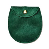 Velvet Jewelry Storage Pouches, Oval Jewelry Bags with Golden Tone Snap Fastener, for Earring, Rings Storage, Green, 9.8x9x0.8cm(ABAG-C003-01B-05)