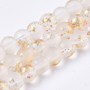 Frosted Spray Painted Glass Beads Strands, with Golden Foil, Round, PapayaWhip, 4~5mm, Hole: 0.9~1.2mm, about 95~103pcs/Strand, 13.78 inch~14.88 inch(35~37.8cm)(X-GLAA-N035-03A-C10)
