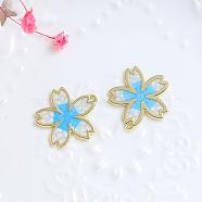 Alloy Enamel Pendants, Golden, Sakura Charm, Deep Sky Blue, 23x22mm(INS-PW0002-06B-04)