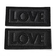 Computerized Embroidery Imitation Leather Self Adhesive Patches, Stick On Patch, Costume Accessories, Appliques, Rectangle with LOVE, Black, 24.5x53x1.5mm(DIY-G031-01C)