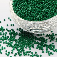 12/0 Grade A Round Glass Seed Beads, Baking Paint, Green, 12/0, 2x1.5mm, Hole: 0.7mm, about 30000pcs/bag(SEED-Q009-FJX26)
