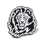 Lion Enamel Pin, Animal Alloy Badge for Backpack Clothing, Electrophoresis Black, White, 35x32x2mm, Pin: 1mm(JEWB-F016-06EB)