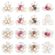 24Pcs 6 Style ABS Plastic Imitation Pearl with Glass Rhinestone Beads, with Alloy Findings, Half Drilled, Flower, Mixed Color, 35~38x11~13mm, Hole: 2~2.4mm, 4pcs/style(KY-GA0001-30)