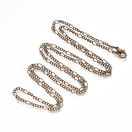 Brass Coated Iron Figaro Chain Necklace Making, with Lobster Claw Clasps, Red Copper, 32 inch(81.5cm)(MAK-T006-03R)