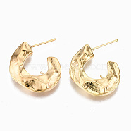 Hammered Brass Stud Earring Findings, for Half Drilled Beads, Nickel Free, Half Round, Real 18K Gold Plated, 23x22mm, Pin: 0.7mm, Pin: 0.5mm(for half drilled beads)(KK-S356-132G-NF)