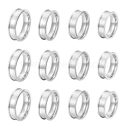 16Pcs 4 Size 201 Stainless Steel Grooved Finger Ring Settings, Ring Core Blank, for Inlay Ring Jewelry Making, Stainless Steel Color, Inner Diameter: 15.9~18.7mm, 4Pcs/size(STAS-UN0051-70)