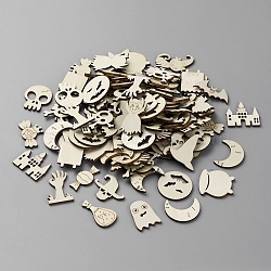 Halloween Wood Pieces, DIY Wood Craft Supples, Old Lace, 2~3.3x2.15~3.1x0.25cm, about 100pcs/set(WOOD-CJ0002-14)