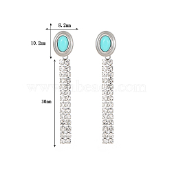 Fashionable Stainless Steel Earrings with Turquoise Inlay and Zircon Chain, Silver, Oval(UI6836)