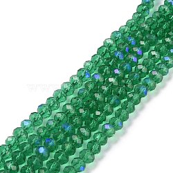Electroplate Glass Beads Strands, Half Rainbow Plated, Faceted, Rondelle, Dark Cyan, 4x3mm, Hole: 0.4mm, about 123~127pcs/strand, 16.5~16.9 inch(42~43cm)(EGLA-A034-T4mm-L12)