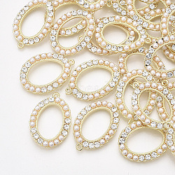 ABS Plastic Imitation Pearl Pendants, with Crystal Rhinestone and Alloy Findings, Oval, Light Gold, 32x23x4mm, Hole: 1.6mm(PALLOY-T071-075)