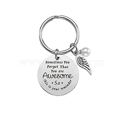 Stainless Steel Keychain, Quote Pendants, Compass with Word, Stainless Steel Color, 3cm(KEYC-WH0022-020)