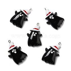 Halloween Opaque Resin Pendants, with Platinum Tone Iron Loops, Ghost with Hat, Black, 34.5x21x7mm, Hole: 2mm(RESI-B011-10)