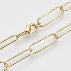 Brass Round Oval Paperclip Chain Necklace Making, with Lobster Claw Clasps, Real 18K Gold Plated, 18.7 inch(47.5cm), Link: 20x6.5x1mm(MAK-S072-06A-G)