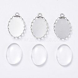 DIY Pendant Making, with Brass Pendant Cabochon Settings and Transparent Oval Glass Cabochon, Platinum, Cabochon Setting: 23x14mm, Glass: 18x13x4~5mm(DIY-X0293-19P)
