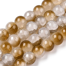 Crackle Baking Painted Imitation Jade Glass Beads Strands, Two Tone, Round, Camel, 6mm, Hole: 1.2mm, about 147pcs/strand, 31.10''(79cm)(DGLA-T003-6mm-09)