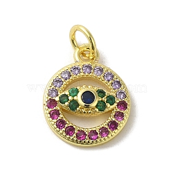 Brass Micro Pave Cubic Zirconia Charms, Real 18K Gold Plated, Eye Charms, Colorful, 14.5x11.5x3mm, Hole: 3mm(KK-M283-15F-02)