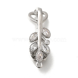 Brass Micro Pave Clear Cubic Zirconia Fold Over Clasps, Leaf, Platinum, 30mm(KK-H480-22P)