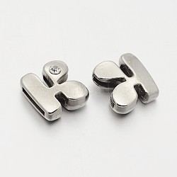 Letter Slider Beads for Watch Band Bracelet Making, Platinum Plated Alloy Crystal Rhinestone Slide Charms, Cadmium Free & Nickel Free & Lead Free, Letter.K, 11~13x9~11.5x4~5mm, Hole: 7.5~8x1mm(X-ALRI-O012-K-NR)