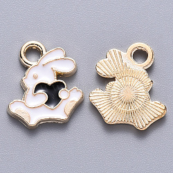 Alloy Enamel Charms, Rabbit with Heart, Light Gold, Black, 13.5x12x1.5mm, Hole: 2mm(ENAM-S121-117C)