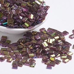 MIYUKI TILA Beads, Japanese Seed Beads, 2-Hole, (TL301) Dark Topaz Rainbow Gold Luster, 5x5x1.9mm, Hole: 0.8mm, about 118pcs/10g(X-SEED-J020-TL301)