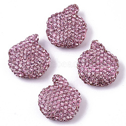 Handmade Polymer Clay Rhinestone Beads, Apple, Rose, PP14(2.0~2.1mm), 22.5~23.5x20~21x8~9mm, Hole: 1.6mm(RB-T017-07E)