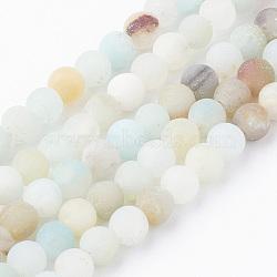 Natural Flower Amazonite Bead Strands, Round, Frosted, 4~4.5mm, Hole: 1.5mm, about 85~90pcs/strand, 14.9 inch(38cm)(G-G735-61F-4mm)