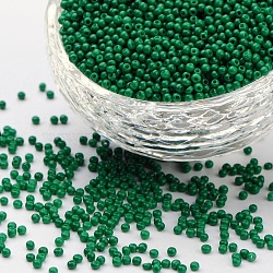 12/0 Grade A Round Glass Seed Beads, Baking Paint, Green, 12/0, 2x1.5mm, Hole: 0.7mm, about 30000pcs/bag(SEED-Q009-FJX26)