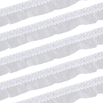 Polyester Lace Ribbon, Pleated Lace Trim, for Garment Accessories, White, 1-3/8 inch(36mm), about 12.58 Yards(11.5m)/Card