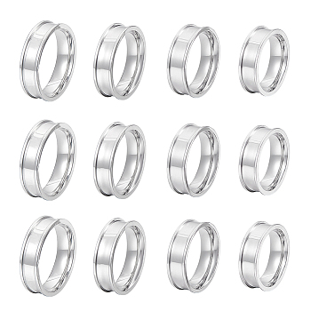 16Pcs 4 Size 201 Stainless Steel Grooved Finger Ring Settings, Ring Core Blank, for Inlay Ring Jewelry Making, Stainless Steel Color, Inner Diameter: 15.9~18.7mm, 4Pcs/size
