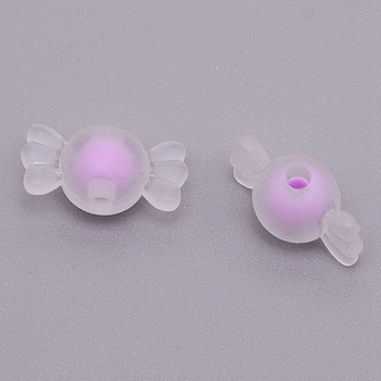 Transparent Clear Acrylic Beads, Frosted, DIY Accessories, Bead in Bead, Candy, Purple, 8.5x16.5x8.5mm, Hole: 2mm