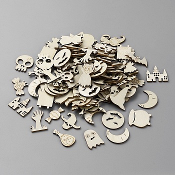 Halloween Wood Pieces, DIY Wood Craft Supples, Old Lace, 2~3.3x2.15~3.1x0.25cm, about 100pcs/set