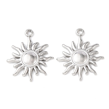 304 Stainless Steel Pendants, Sun Charms, Non-Tarnish, Stainless Steel Color, 19x16x2mm, Hole: 1.4mm