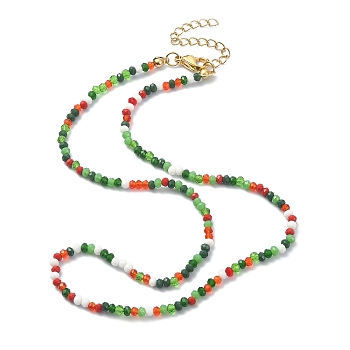 Glass Beaded Necklaces, with 304 Stainless Steel Lobster Claw Clasps, Faceted, Rondelle, Colorful, 16.14x0.12 inch(41x0.3cm)