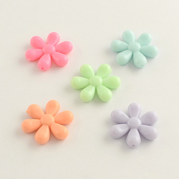 Opaque Acrylic Flower Beads, Mixed Color, 24x5mm, Hole: 2mm, about 450pcs/500g