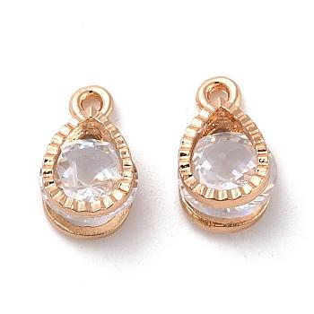 Teardrop Alloy Charms, with Cubic Zirconia, Light Gold, 13x8x6mm, Hole: 1mm