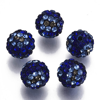 Polymer Clay Rhinestone Beads, Pave Disco Ball Beads, Round, Sapphire, PP13(1.9~2mm), 6 Rows Rhinestone, 10mm, Hole: 1.5mm