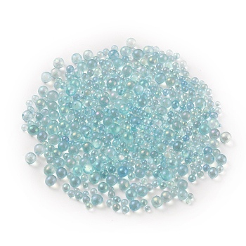 Glass Beads, No Hole, Round, Colors Vary in Shades, Light Blue, 0.4~3mm, 720~1000Pcs/bag