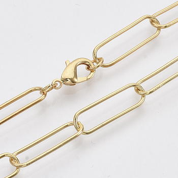 Brass Round Oval Paperclip Chain Necklace Making, with Lobster Claw Clasps, Real 18K Gold Plated, 18.7 inch(47.5cm), Link: 20x6.5x1mm