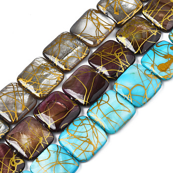 Natural Freshwater Shell Beads Strands, Dyed and Drawbench, Square, Mixed Color, 18x18x4.5mm, Hole: 0.7mm, about 22pcs/strand, 15.55 inch(39.5cm)
