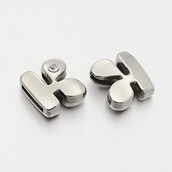 Letter Slider Beads for Watch Band Bracelet Making, Platinum Plated Alloy Crystal Rhinestone Slide Charms, Cadmium Free & Nickel Free & Lead Free, Letter.K, 11~13x9~11.5x4~5mm, Hole: 7.5~8x1mm