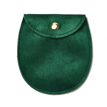 Velvet Jewelry Storage Pouches, Oval Jewelry Bags with Golden Tone Snap Fastener, for Earring, Rings Storage, Green, 9.8x9x0.8cm