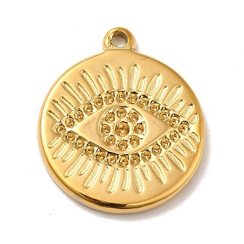 Ion Plating(IP) 304 Stainless Steel Pendants Rhinestone Setting, Flat Round with Eye, Real 18K Gold Plated, 21x18x2mm, Hole: 1.6mm, Fit for 1~1.2mm rhinestone