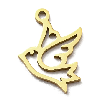 Ion Plating(IP) 316L Surgical Stainless Steel Pendants, Laser Cut, Bird Charm, Real 18K Gold Plated, 17x13x1mm, Hole: 1.4mm