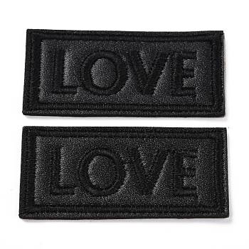 Computerized Embroidery Imitation Leather Self Adhesive Patches, Stick On Patch, Costume Accessories, Appliques, Rectangle with LOVE, Black, 24.5x53x1.5mm