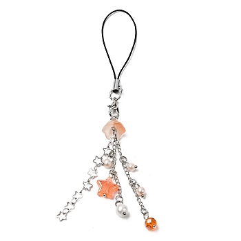 Glass & Acrylic Mobile Straps, with Brass Star Chain, Dark Orange, 11.5cm, 2pcs/set