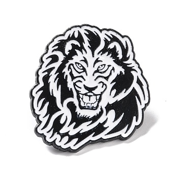 Lion Enamel Pin, Animal Alloy Badge for Backpack Clothing, Electrophoresis Black, White, 35x32x2mm, Pin: 1mm