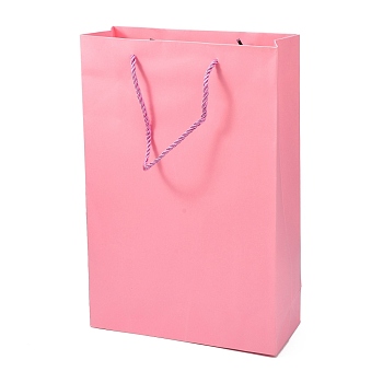 Rectangle Paper Gift Bags, with Handles, Shopping Bags, Pink, 37x25x0.4cm